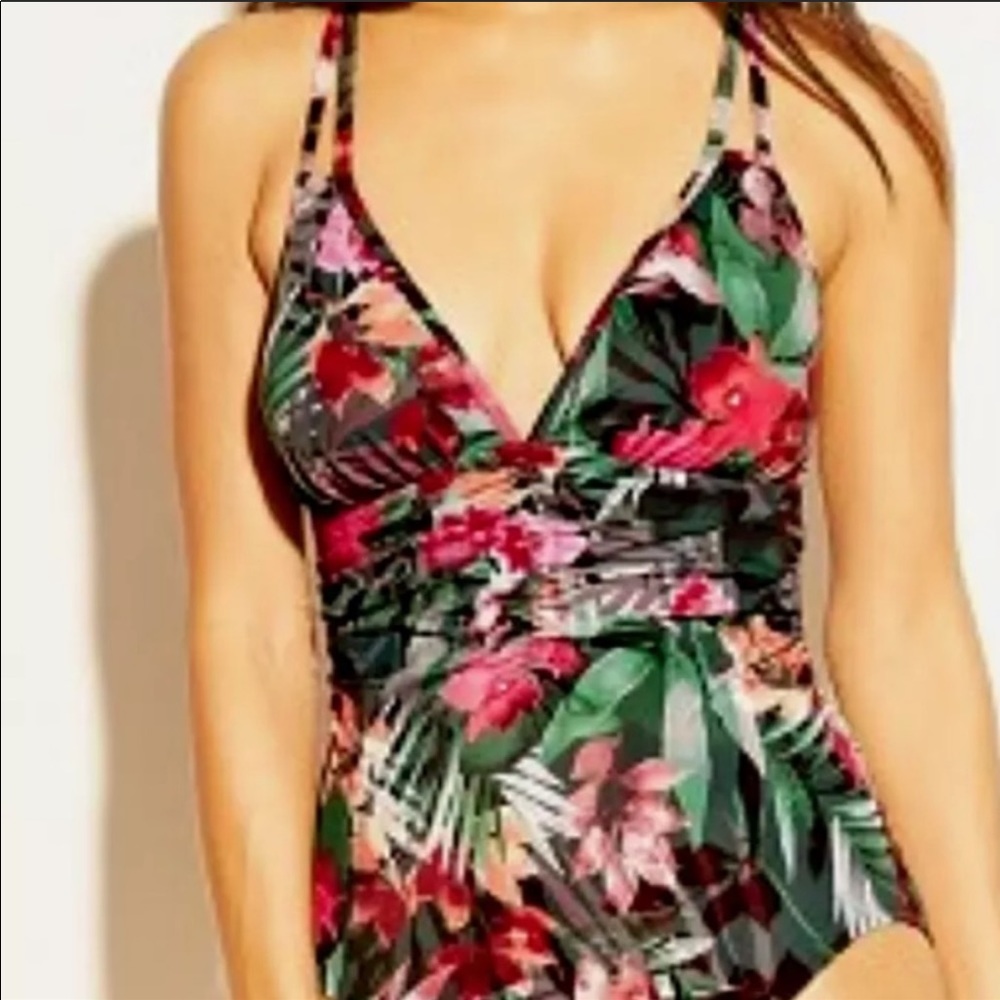 Aqua Green swimsuit one piece flowers small